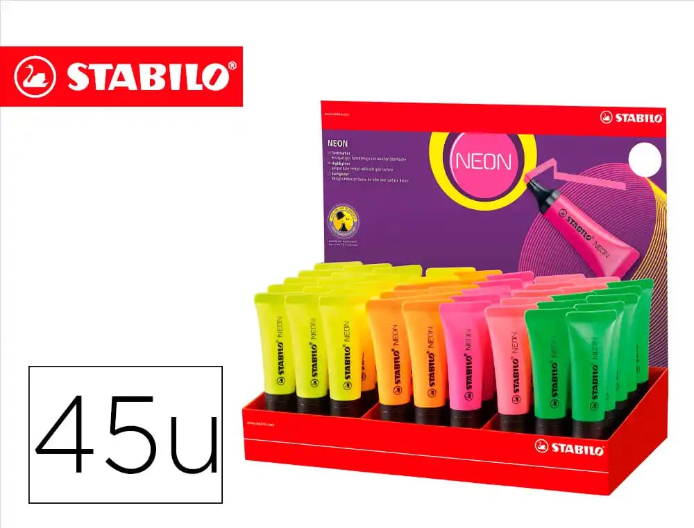 Stabilo Rotulador stabilo fluorescente 72 neon expositor de 45 unidades colores surtidos