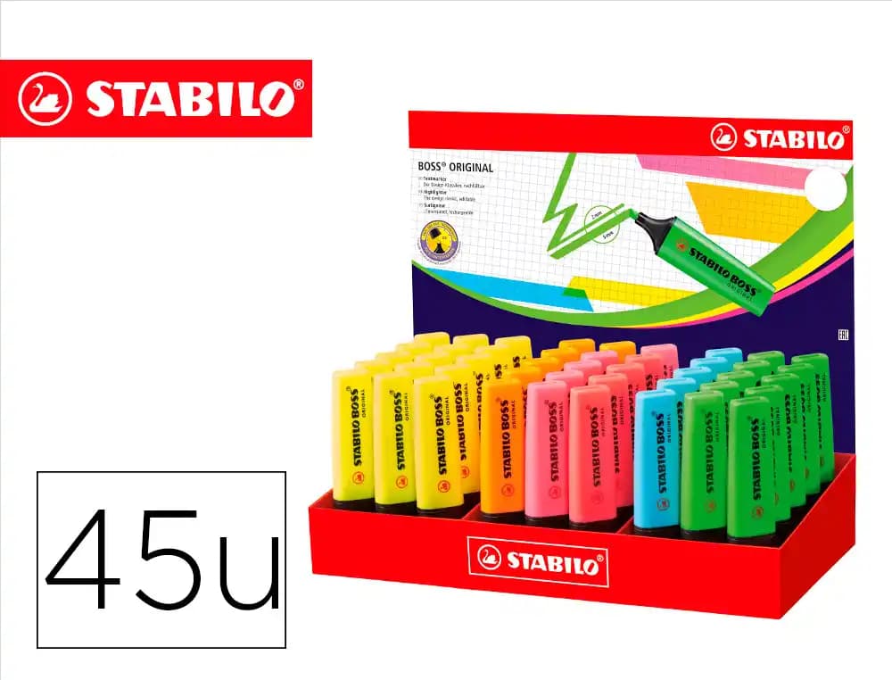 Stabilo Rotulador stabilo boss fluorescente 70 expositor de 45 unidades colores surtidos