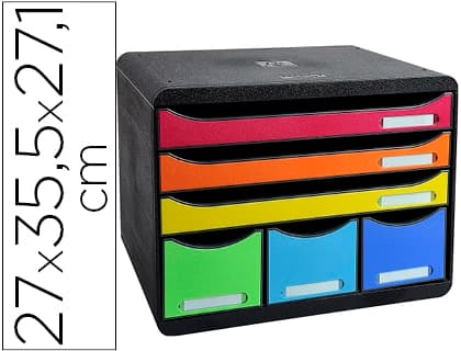 Exacompta Fichero cajones sobremesa exacompta iderama arlequin 6 cajones multicolores 270x355x271 mm