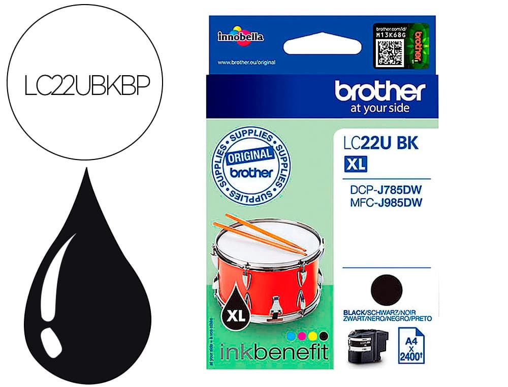Brother Ink-jet brother lc22ubk xl dcp-j785dw / dcp-j785dwxl / mfc-j985dw / mfc-j985dw negro 2.400 pag