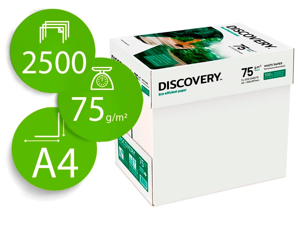 Discovery Papel fotocopiadora discovery fast pack din a4 75 gramos papel multiuso ink-jet y laser caja de 2500 hojas