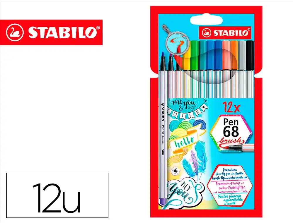 Stabilo Rotulador stabilo acuarelable pen 68 brush punta pincel estuche de 12 unidades colores surtidos
