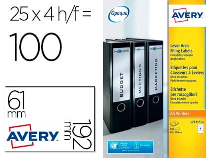 Avery Etiqueta adhesiva avery permanente blanca 61x192 mm para lomo archivador laser caja de 100 unidades