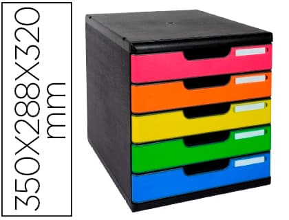 Exacompta Fichero cajones sobremesa exacompta iderama arlequin 5 cajones multicolores 350x288x320 mm