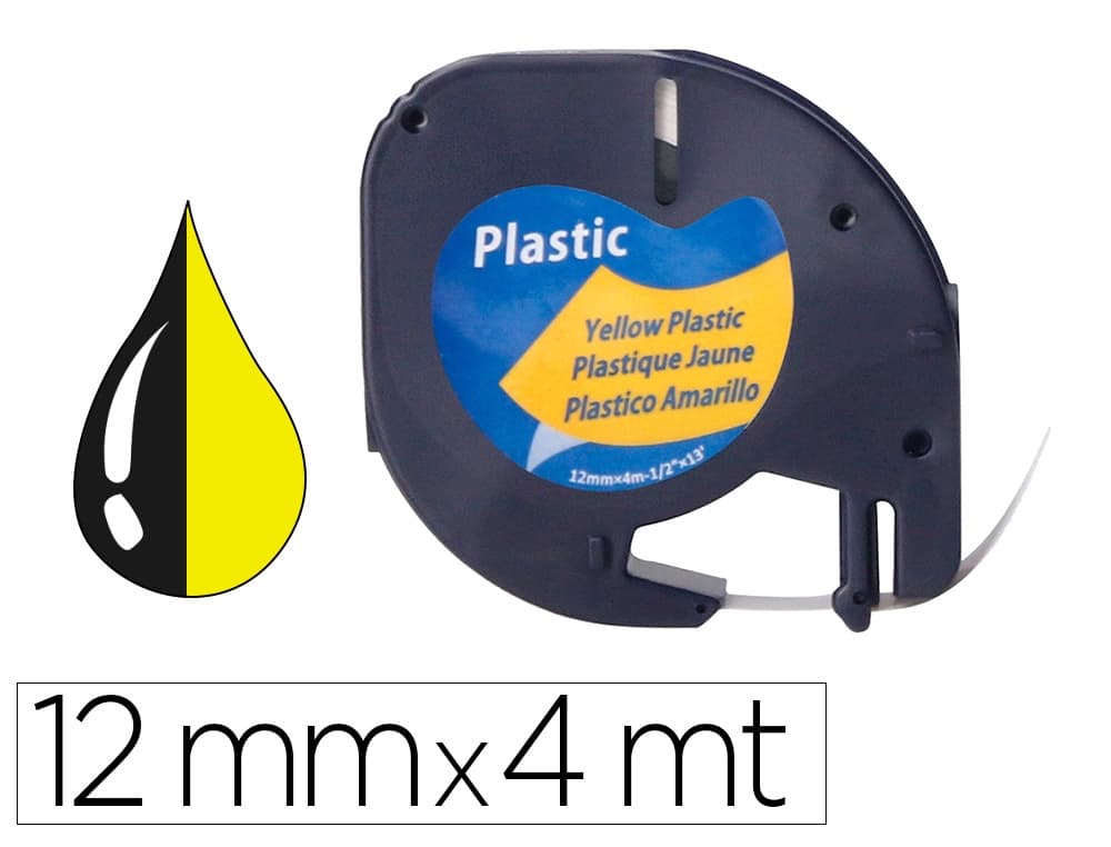 Q-connect Cinta q-connect 12 mm x 4 m negro-hiperamarillo para maquina letratag