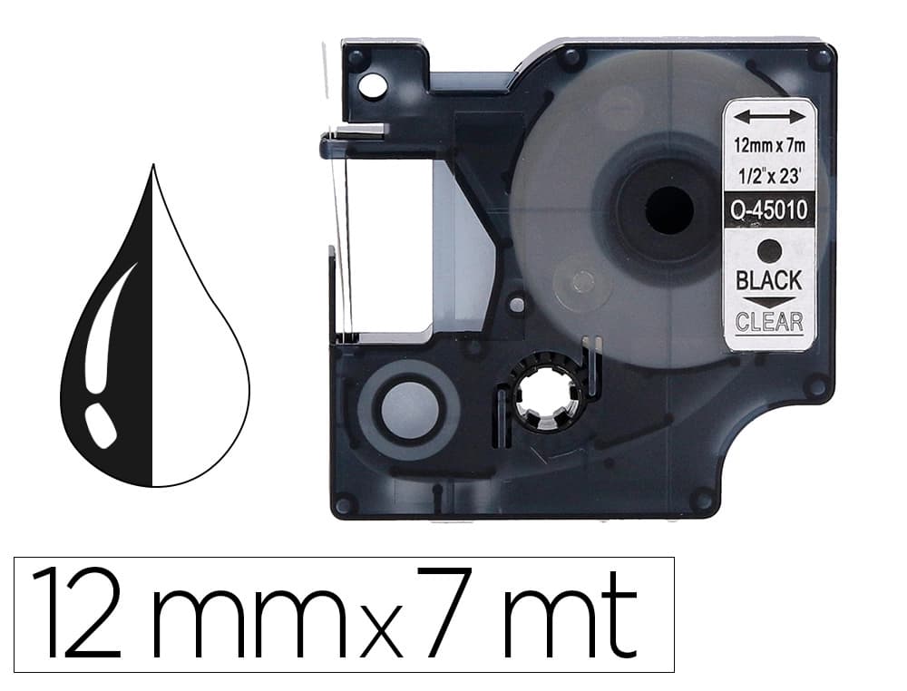 Q-connect Cinta q-connect negro-transparente 12 mm x 7 m dymo