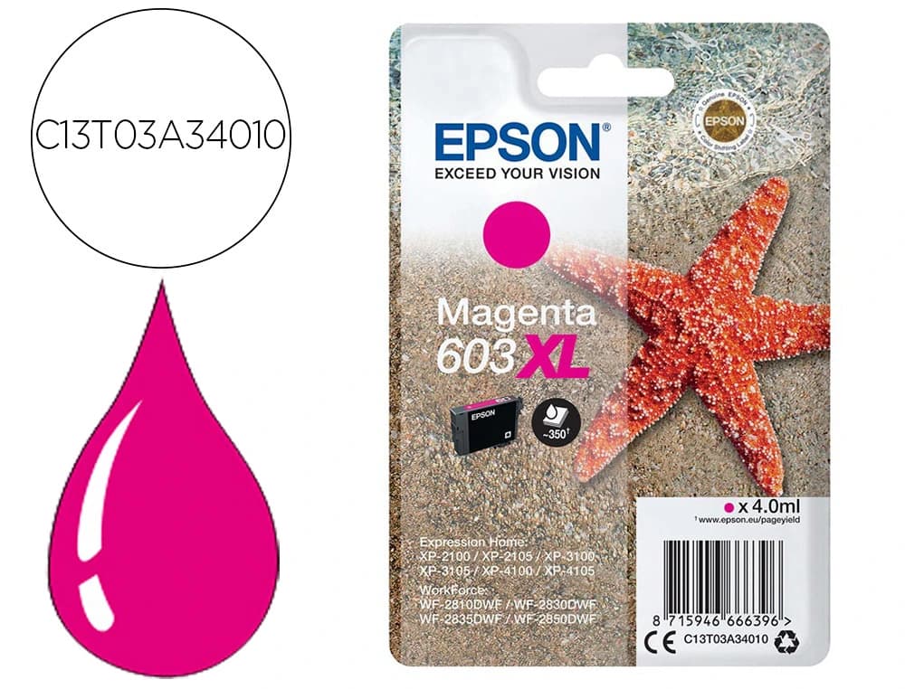 Epson Ink-jet epson 603xl xp-2100 / 2105 / 3100 / 4100 / wf-2810 / 2830 / 2835 / 2850 magenta 350 paginas