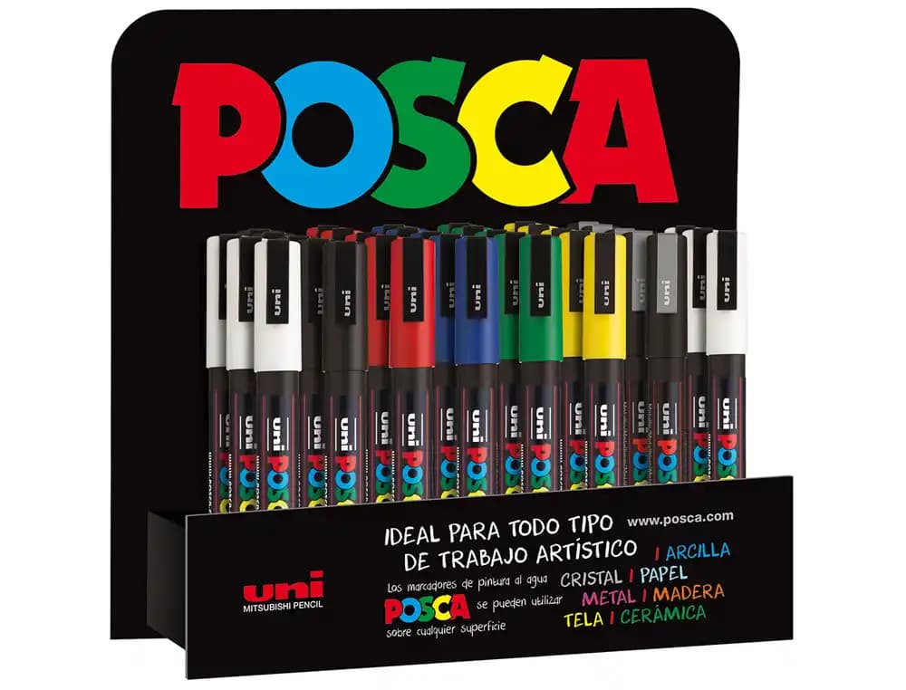 Uniball Rotulador uni-ball posca pc3m pintura base al agua 0,9-1,3 mm expositor 36 unidades colores surtidos