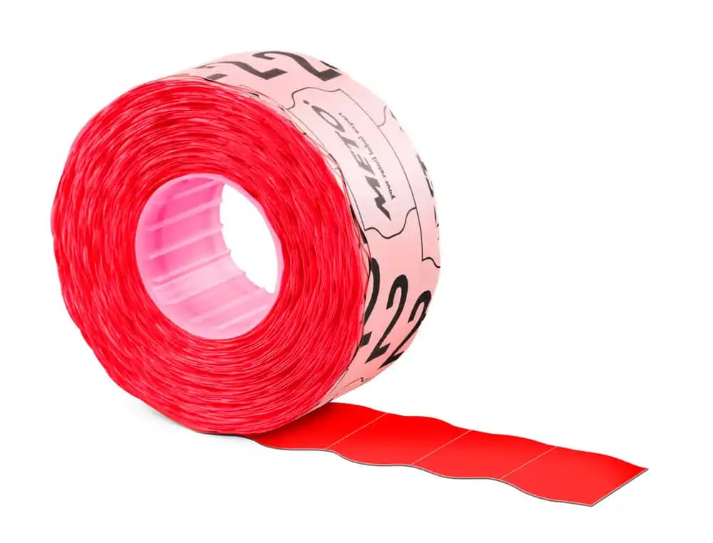 Meto Etiquetas meto onduladas 26x12 mm rojo fluorescente adh. 2 caja de 6 rollos de 1000 unidades