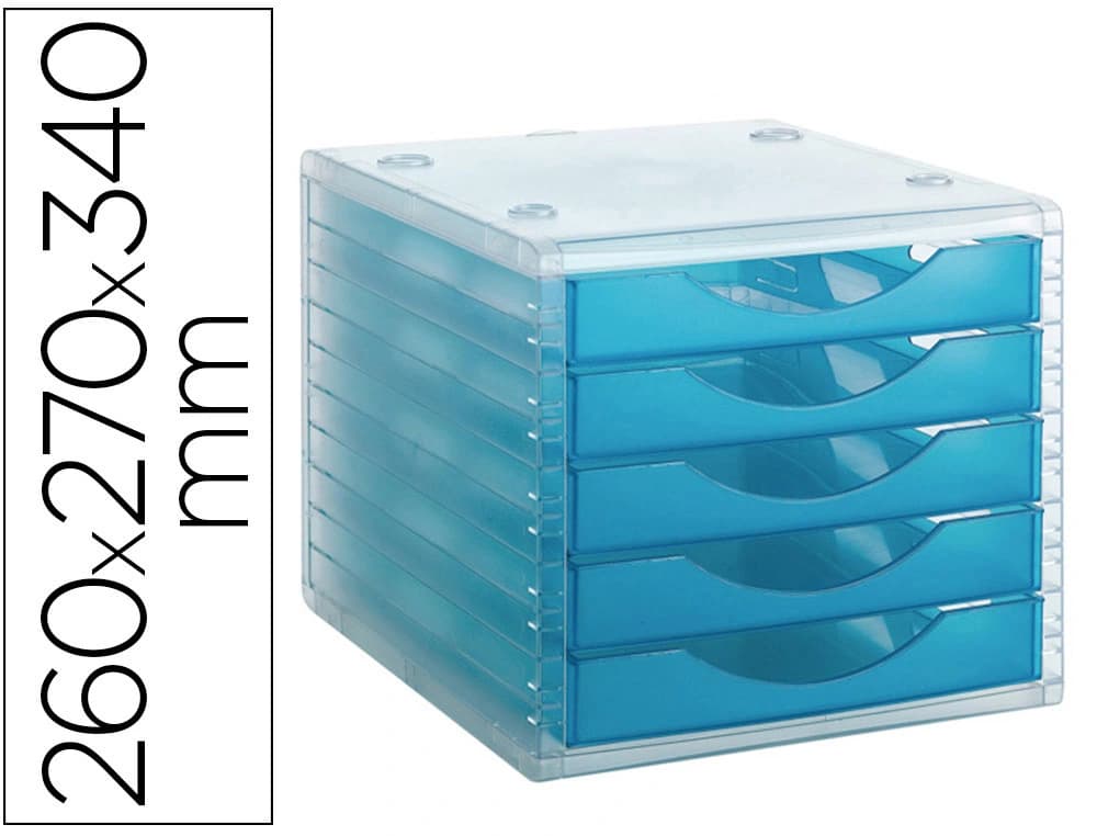 Archivo 2000 Fichero cajones de sobremesa archivo 2000 apilable 5 cajones lagoon translucido 260x270x340 mm