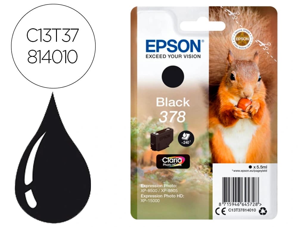 Epson Ink-jet epson 378 expression home xp-8605 / 8606 / xp-15000 / xp-8500 / 8505 negro 240 pag