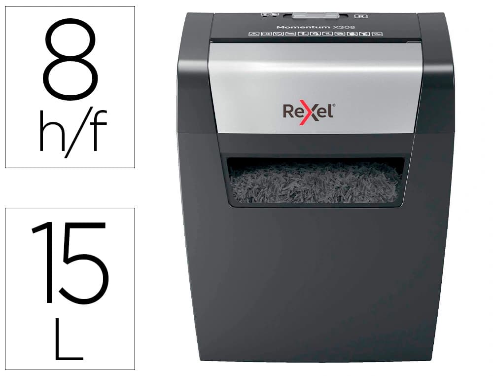 Rexel Destructora de documentos rexel momentum x308 capacidad de corte 8 hojas destruye grapas y clips 15 litros