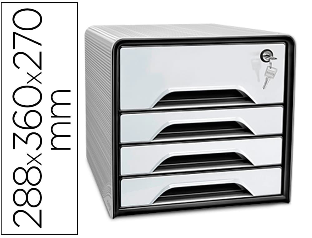 Cep Fichero cajones de sobremesa cep smoove secure con cerradura 4 cajones color blanco/negro 288x360x270 mm