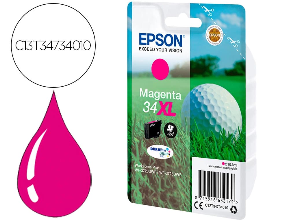 Epson Ink-jet epson work force pro wf-3720dwf/3725dwf magenta 34xl durabrite ultra ink 950 paginas