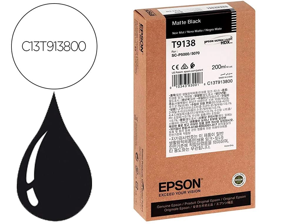 Epson Ink-jet epson t9138 matte negro ink 200ml