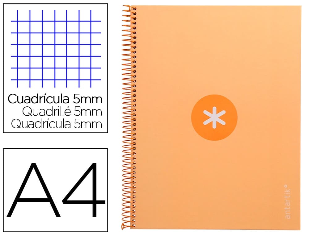 Antartik Cuaderno espiral a4 micro antartik tapa forrada 80h 90 gr cuadro 5mm 1 banda 4 taladros color peach