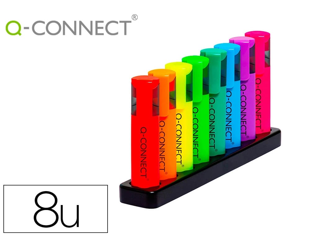 Q-connect Rotulador q-connect fluorescente neon punta biselada estuche de sobremesa 8 colores surtidos