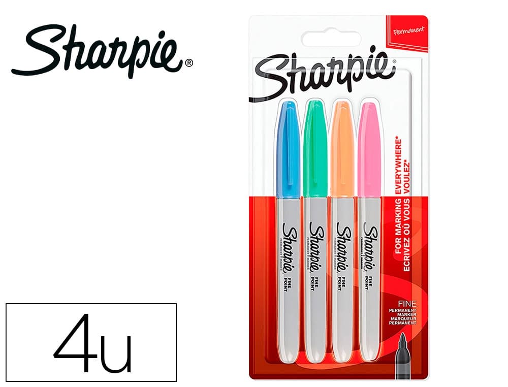Sharpie Rotulador sharpie permanente fino blister 4 unidades colores pastel surtidos