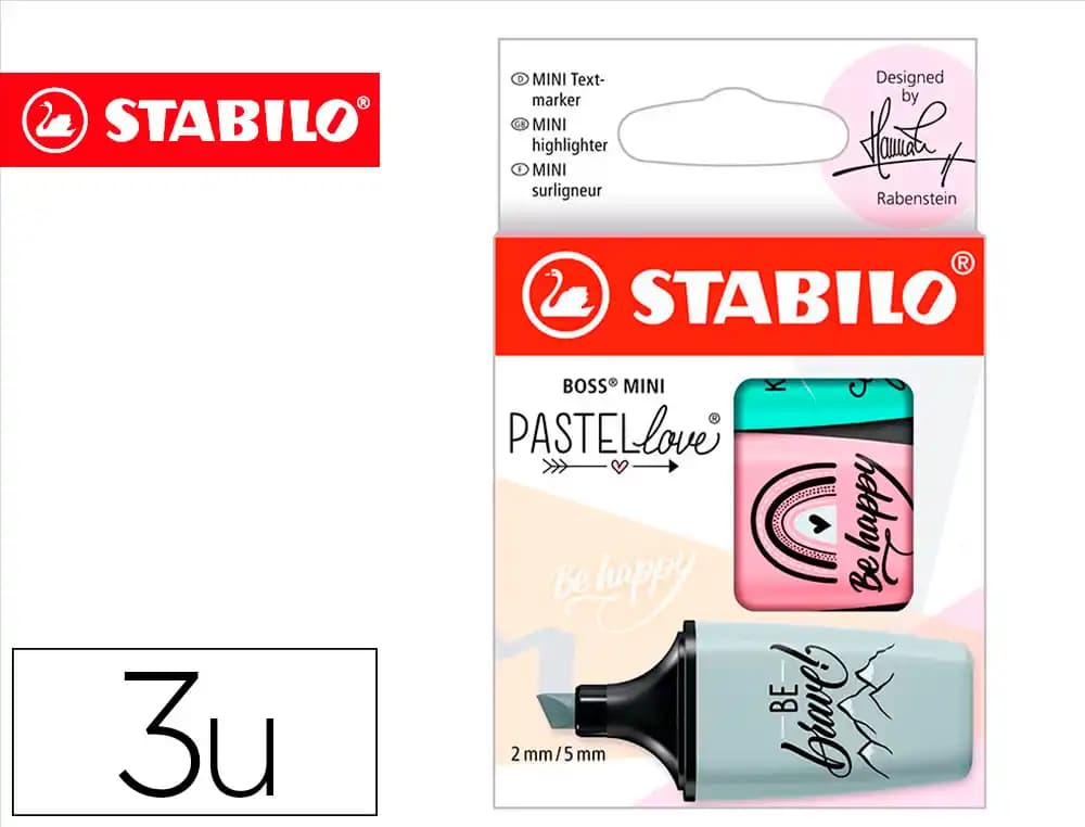 Stabilo Rotulador stabilo boss mini pastel love estuche de 3 unidades pizca de menta/rubor rosa/toque de turquesa