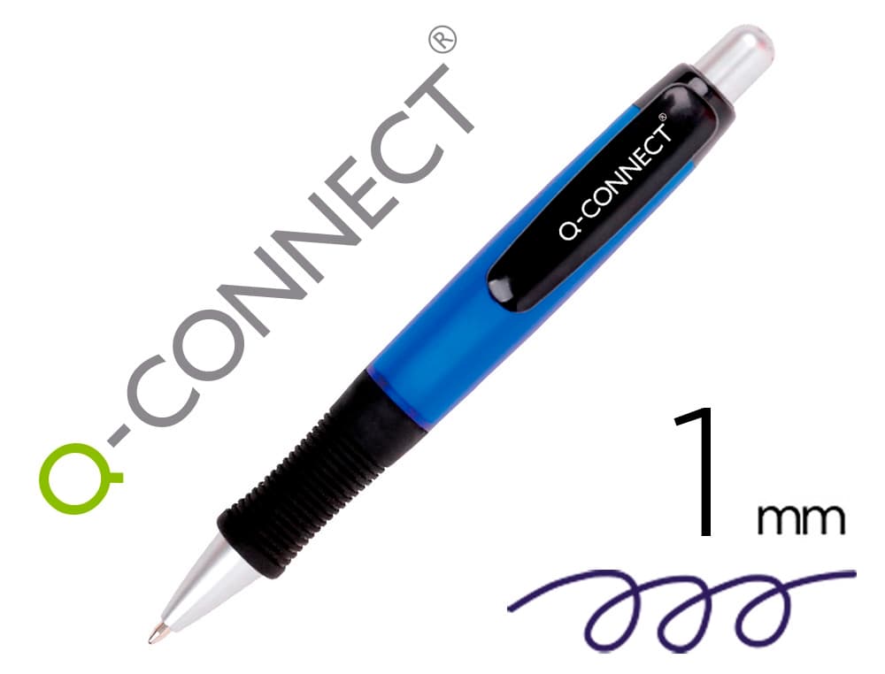Q-connect Boligrafo q-connect premium retractil con sujecion de caucho color azul punta 1 mm