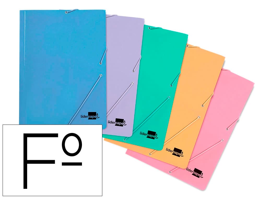 Liderpapel Carpeta liderpapel gomas tres solapas carton plastificado folio colores pasteles surtidos
