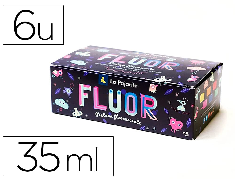 La pajarita Pintura acrilica la pajarita fluorescente 35 ml caja de 6 unidades colores surtidos