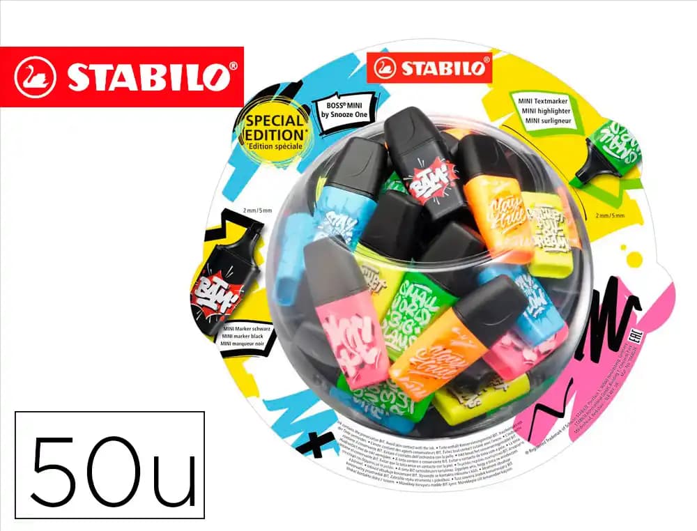 Stabilo Rotulador stabilo boss mini fluorescente by snooze one expositor bombonera de 50 unidades colores surtidos