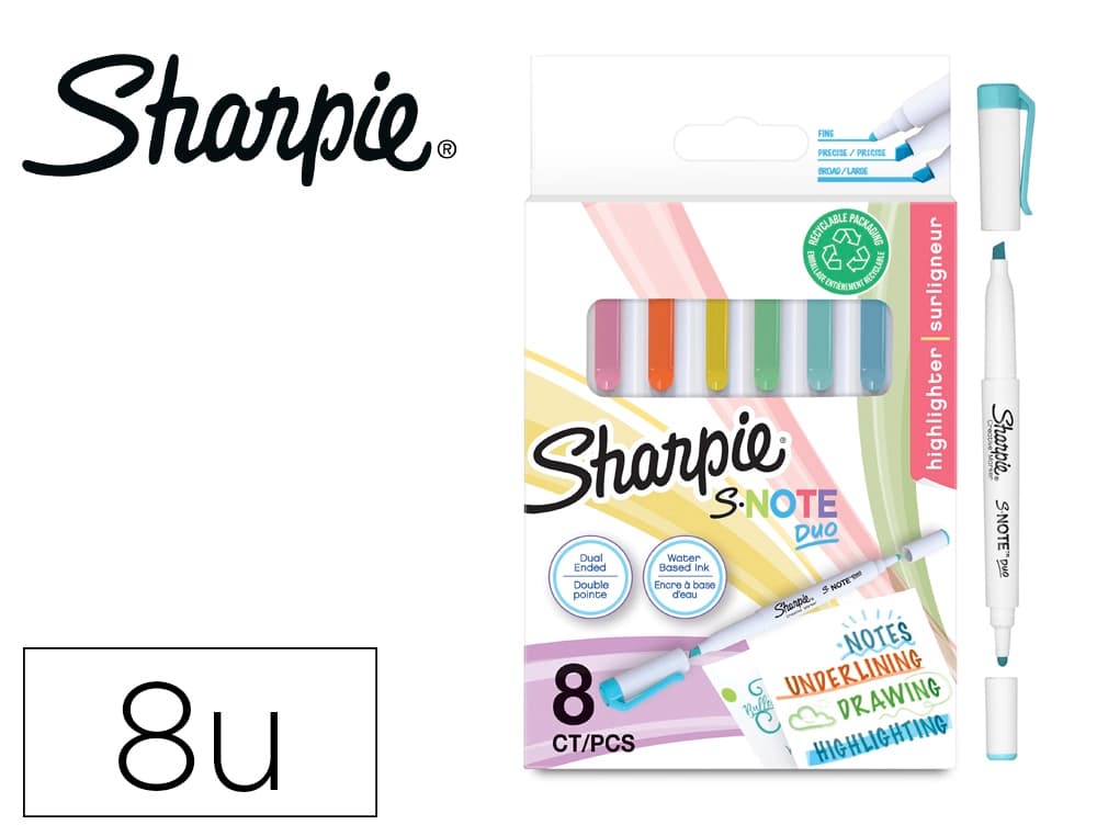 Sharpie Rotulador sharpie s-note duo asst blister de 8 unidades colores surtidos