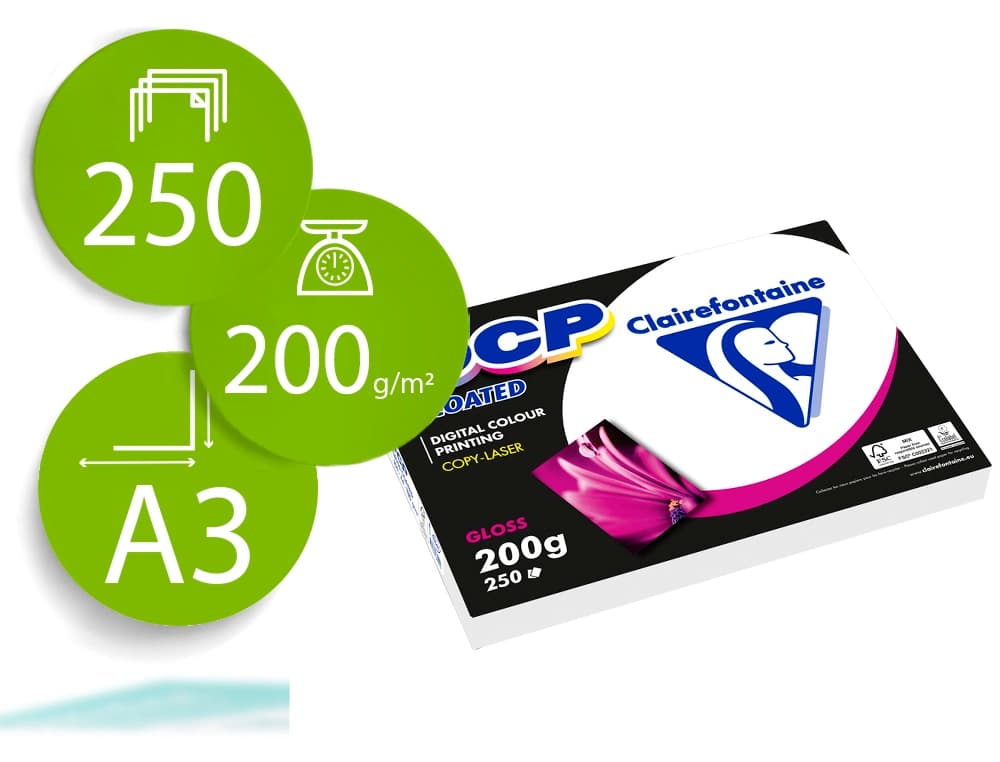 Clairefontaine Papel fotocopiadora color dcp coated glossy din a3 200 gramos paquete de 250 hojas