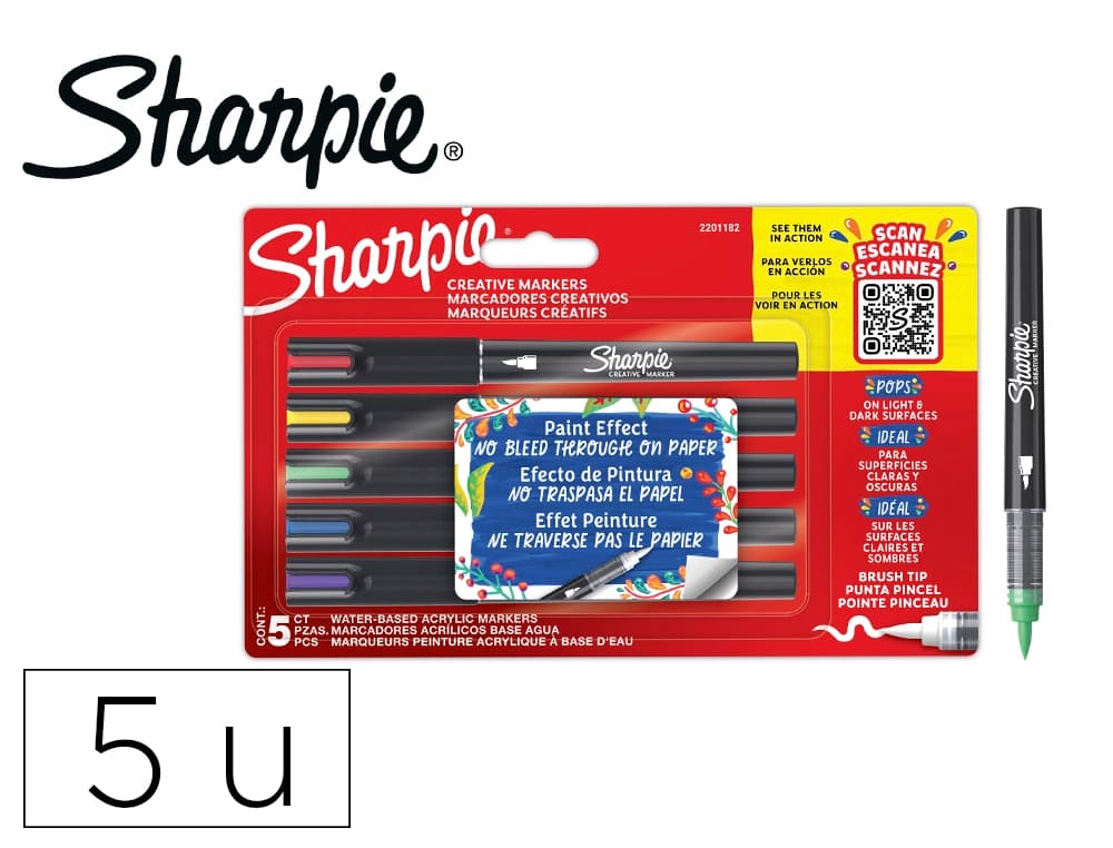 Sharpie Rotulador sharpie acrylic punta pincel blister de 5 unidades colores surtidos