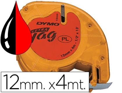 Dymo Cinta dymo 12mmx4mt -negro/rojo para maquina letratag