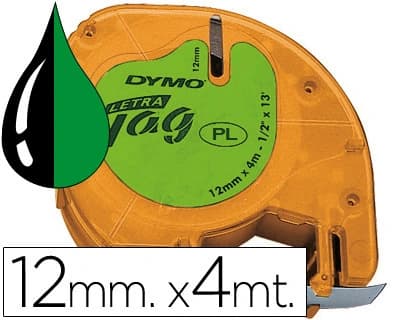 Dymo Cinta dymo 12mmx4mt -negro/verde acido para maquina letratag