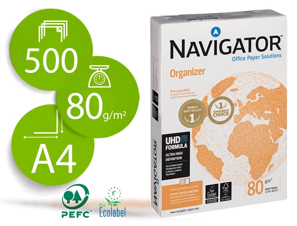 Navigator Papel fotocopiadora navigator din a4 80 gramos 4 taladros papel multiuso ink-jet y laser paquete de 500 hojas