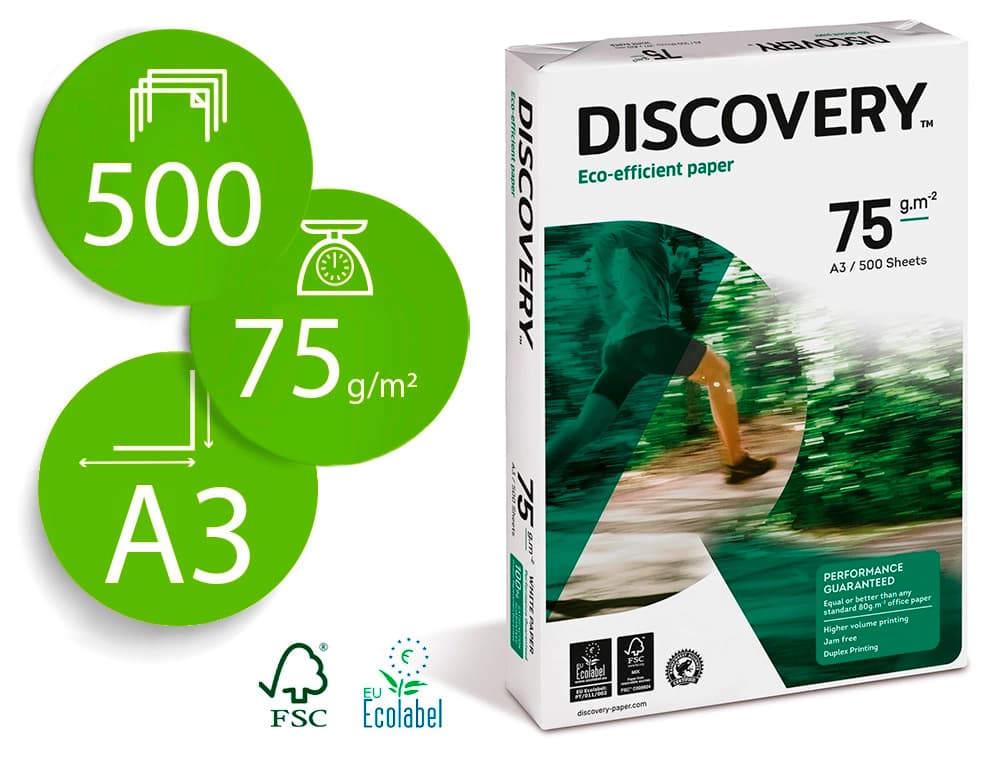 Discovery Papel fotocopiadora discovery din a3 75 gramos papel multiuso ink-jet y laserpaquete de 500 hojas
