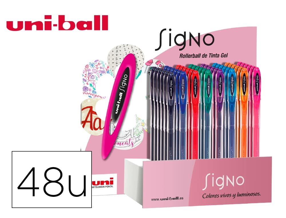 Uniball Boligrafo uni ball um-120 signo 0,7 mm tinta gel expositor de 48 colores basicos