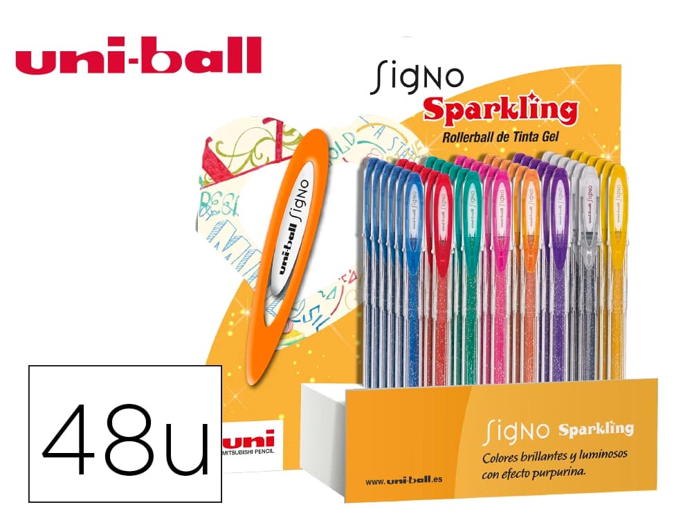 Uniball Boligrafo uni ball um-120 signo 0,7 mm tinta gel expositor de 48 colores con purpurina