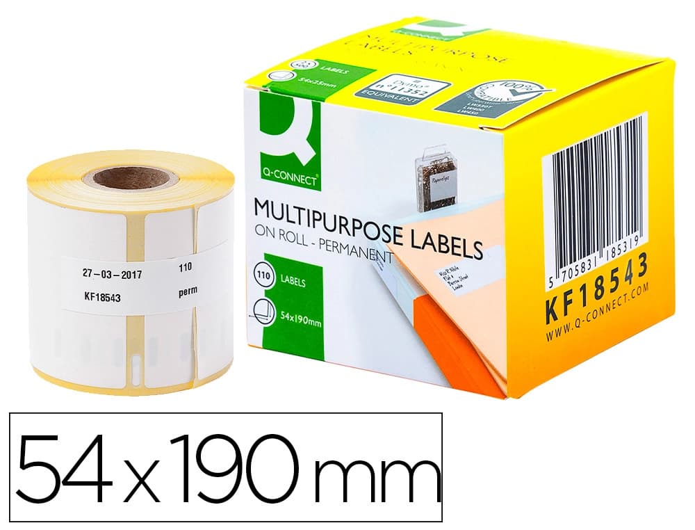 Q-connect Etiqueta adhesiva q-connect kf18543 compatible dymo 99019 tamaño 54x190 mm caja con 110 etiquetas