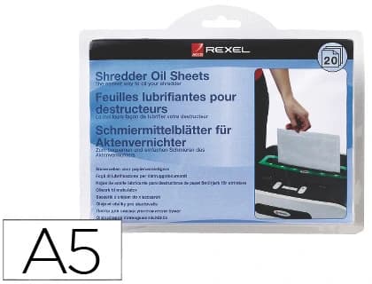 Rexel Hojas lubricantes rexel para destructora paquete de 20 hojas tamaño din a5