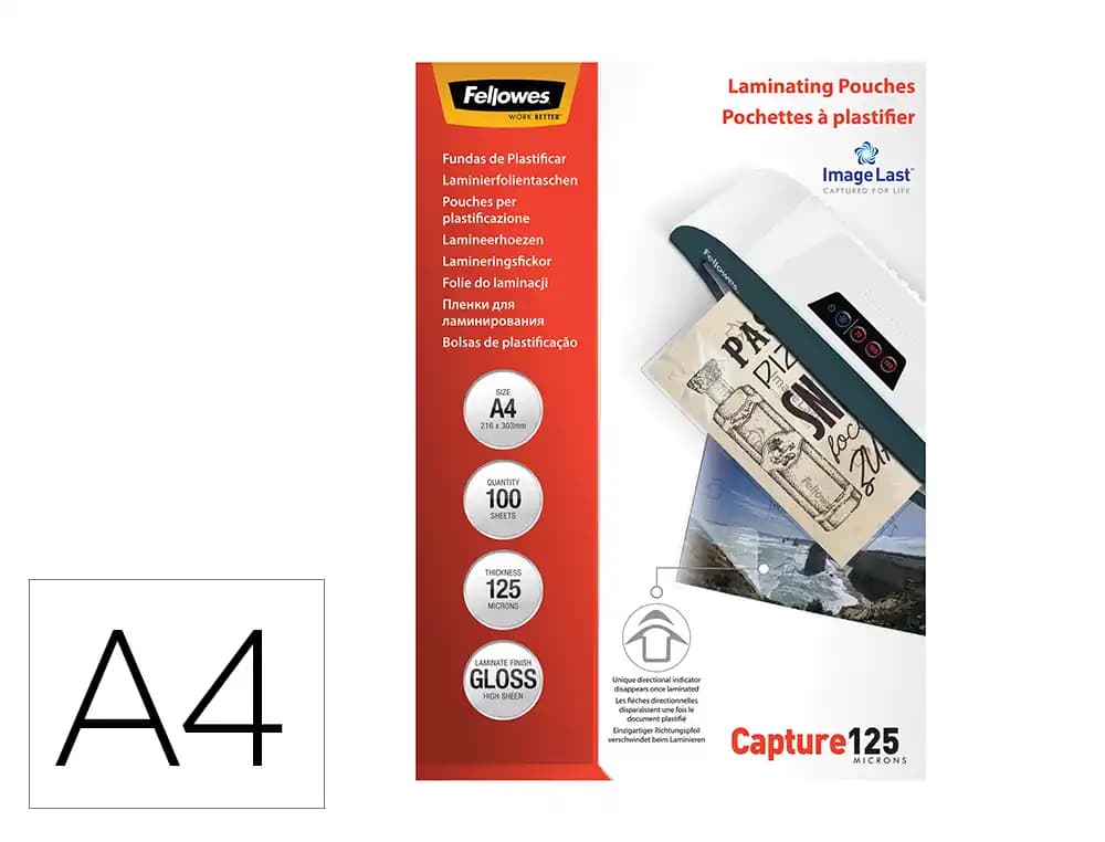 Fellowes Bolsa de plastificar fellowes brillo din a4 125 micras pack 100 unidades