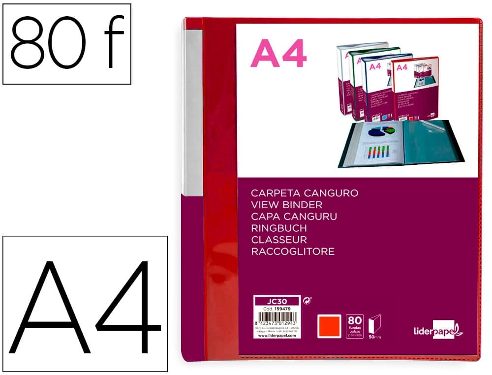 Carpeta liderpapel 80 fundas canguro pp din a4 translucido portada y lomo personalizable
