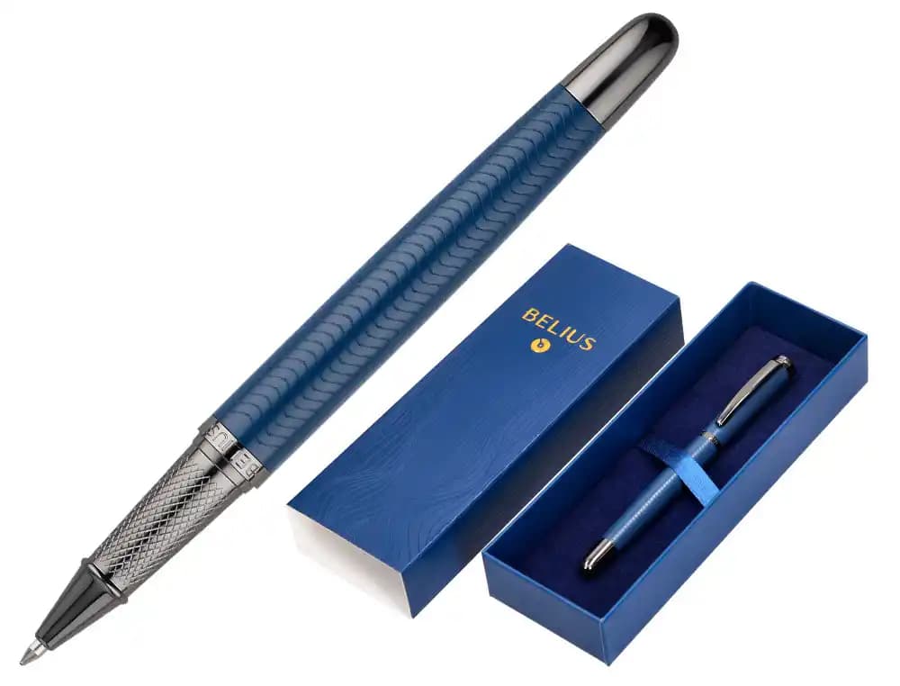 Boligrafo belius neptuno aluminio textura wavy tinta azul caja de diseño