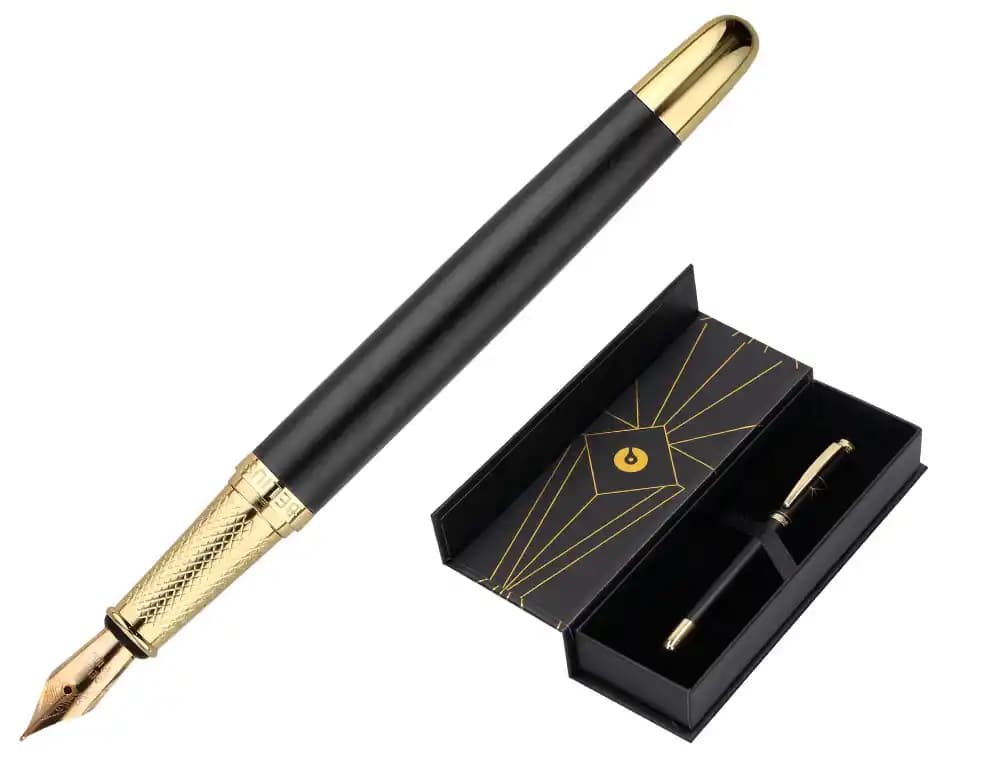Pluma belius soiree aluminio color art deco y dorado tinta azul caja de diseño