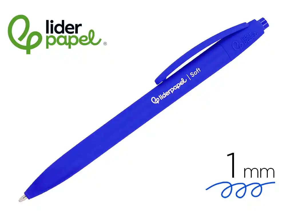 Boligrafo liderpapel punta 1 mm retractil con clip acabado soft touch tinta azul cuerpo