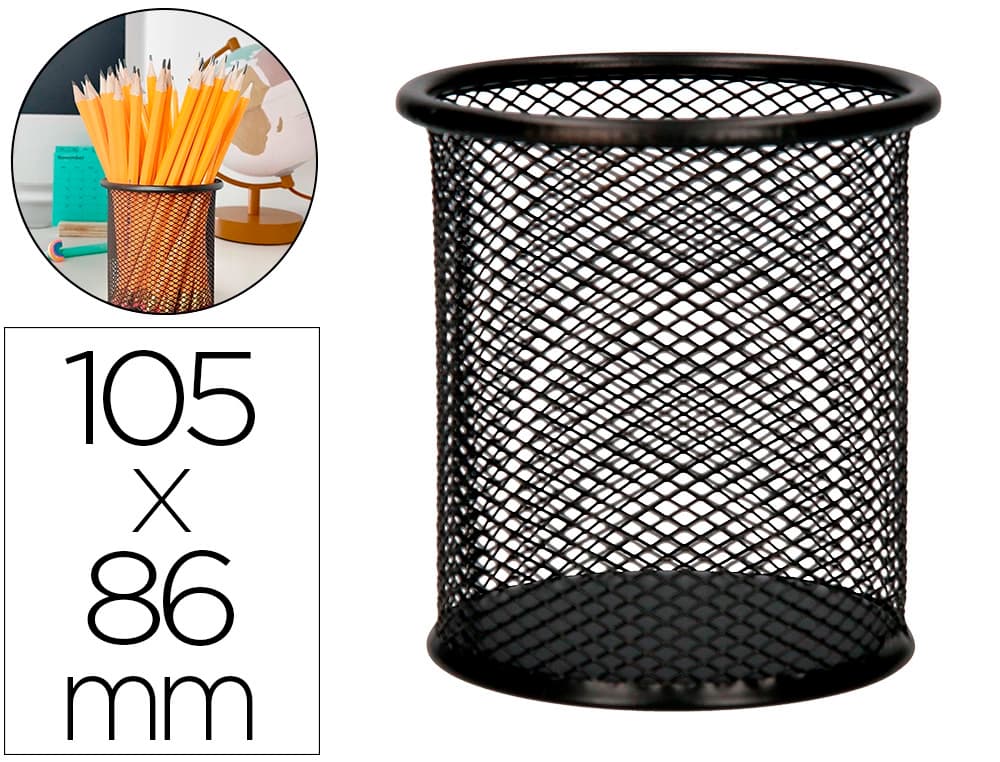 Cubilete portalapices q-connect metal redondo rejilla diametro 86 mm alto 105 mm
