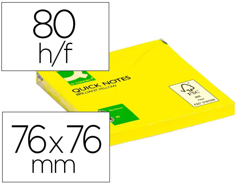 Bloc de notas adhesivas quita y pon q-connect 76x76 mm neon 80 hojas