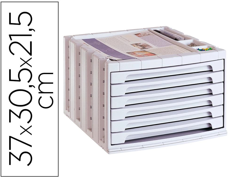 Fichero cajones de sobremesa archivo 2000 305x370x215 mm bandeja organizadora superior 6 cajones opaco