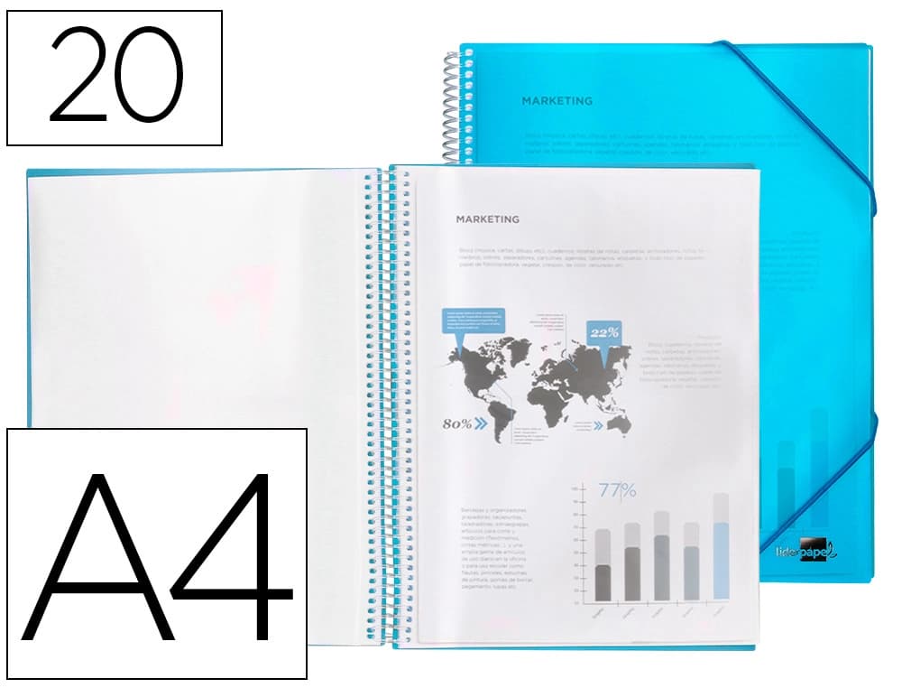 Carpeta liderpapel escaparate con espiral 20 fundas polipropileno