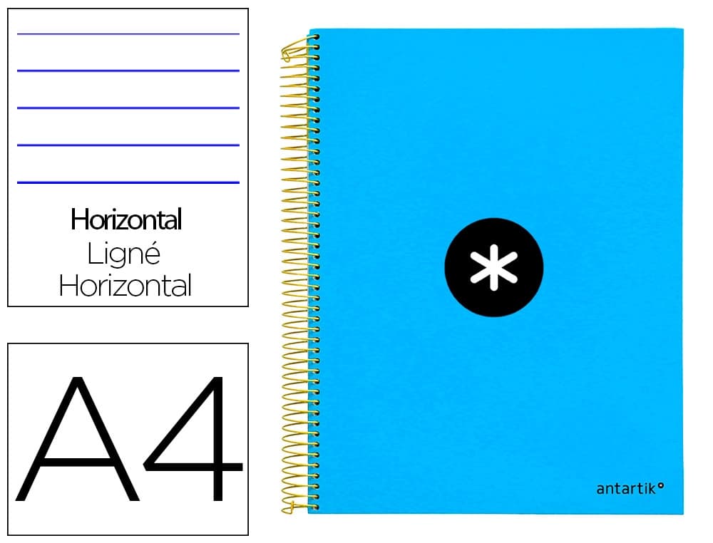 Cuaderno espiral a4 micro antartik tapa forrada 120h 90 gr horizontal 5 bandas 4 taladros colores