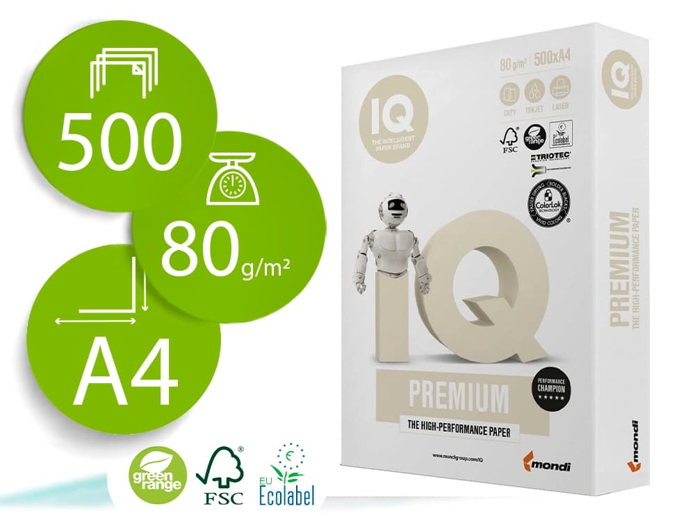 Papel fotocopiadora iq premium 80 gramos paquete de 500 hojas