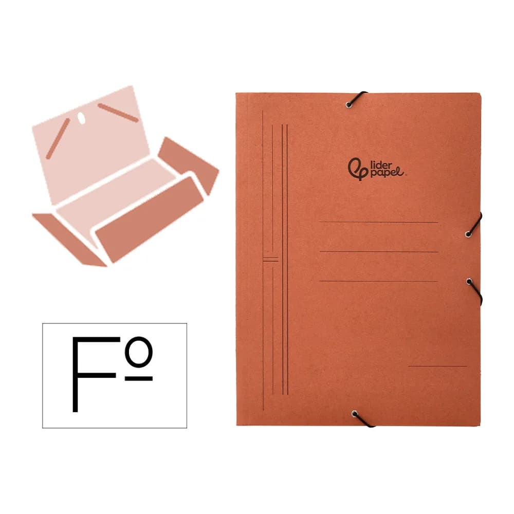Liderpapel Carpeta liderpapel gomas tres solapas carton compacto folio color cuero